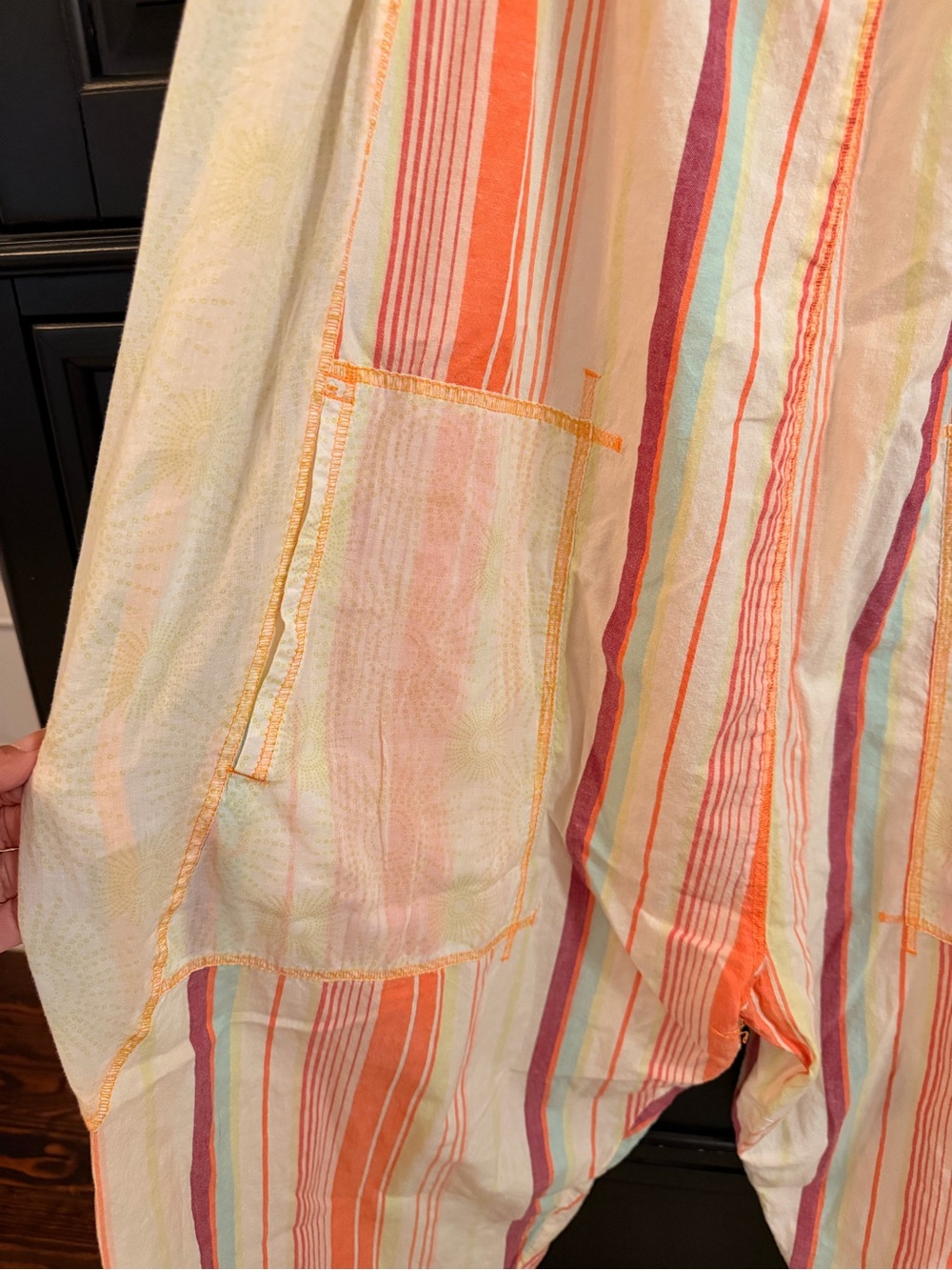 Lightweight Cream and Coral Striped Women's Boho pants - Picture 8 of 9